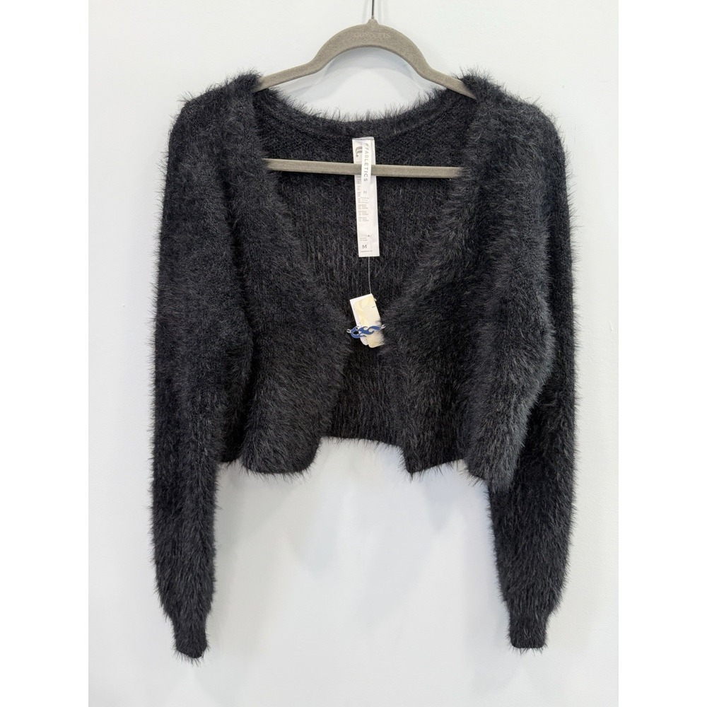 Fabletics Black Fuzzy Cropped Sweater Top Women's Medium NWT Long Sleeve